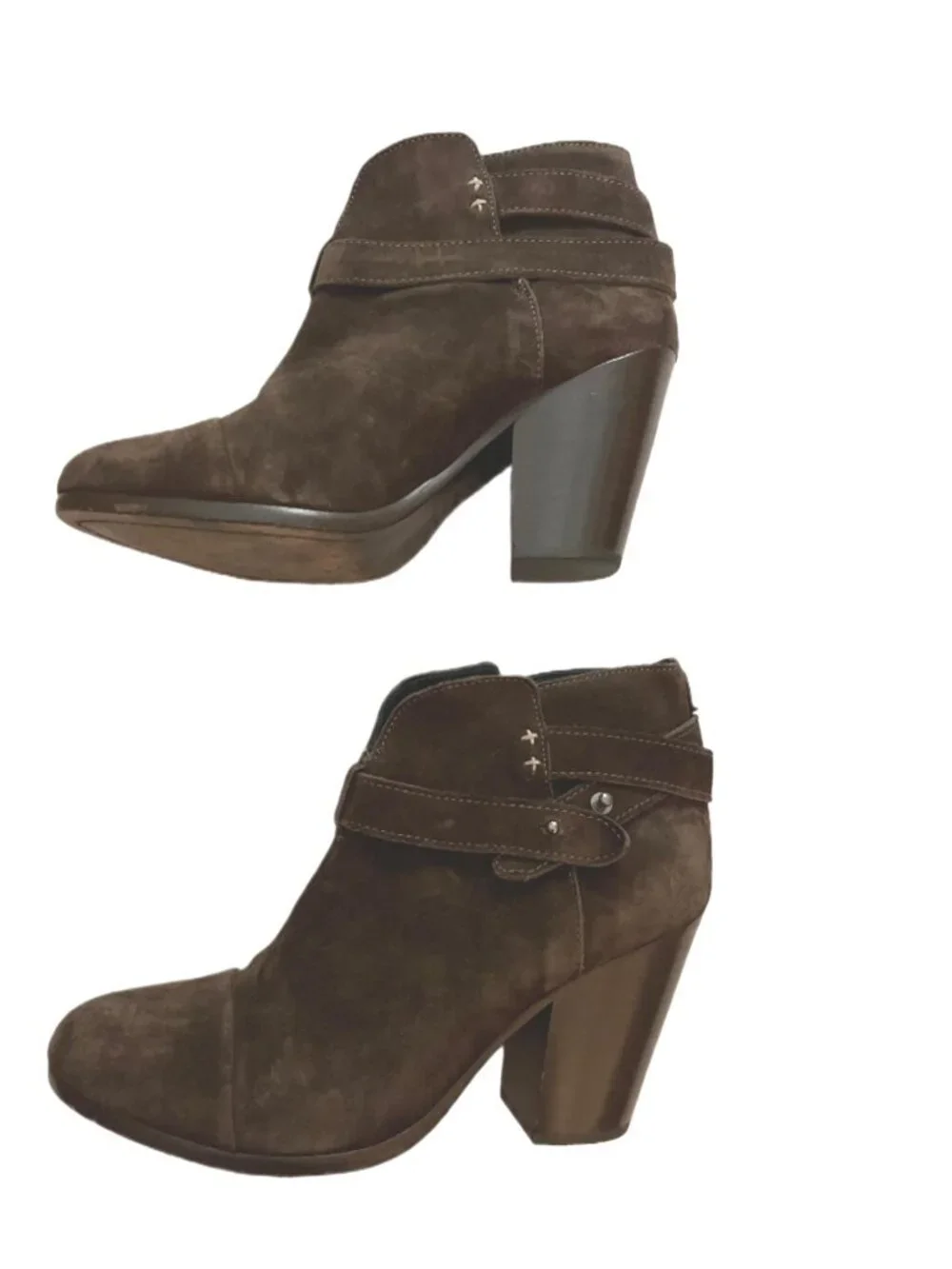 Rag & Bone Brown Suede Block Heel Wrap Strap Harrow Ankle Boots Size 8 1/2